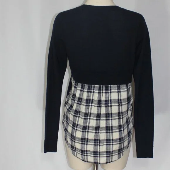 Veronica Beard Wool Plaid Gemma Sweater Women's Navy  size Small/Medium - Picture 5 of 7
